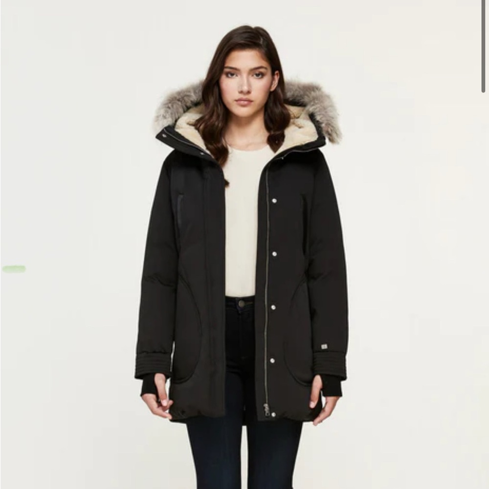 SOIA & KYO WOMENS SAUNDRA MID-LENGTH CLASSIC DOWN COAT BLACK